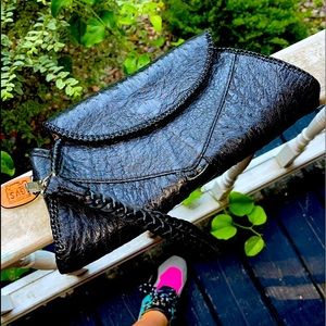 Cowhide Leather Wristlet Black textured